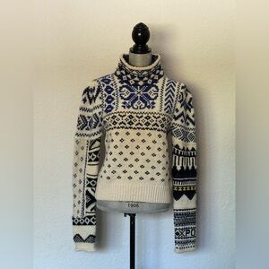 Polo Ralph Lauren cream blue Fair Isle women’s mock neck sweater size medium
